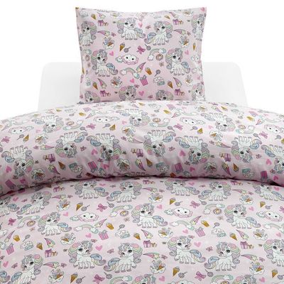 Enhörning Rosa Barn Bäddset Enkeltäcke 150x210 Borganäs of Sweden