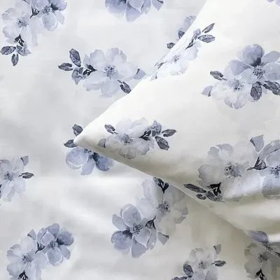 Örngott Mona Blå/Vit Satin Blommigt 50x60 Classic Textile