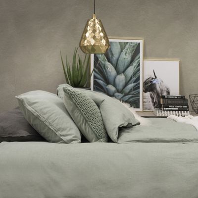 Enfärgat Grön Washed Bäddset Enkeltäcke 150x210 Borganäs of Sweden