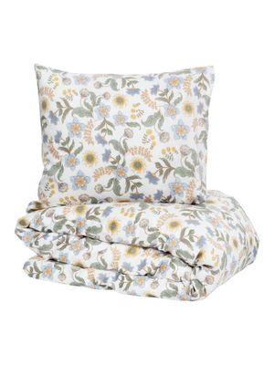 Risdal Satin Beige Blommor Bäddset Enkeltäcke 150x210 Kosta Linnewäfveri