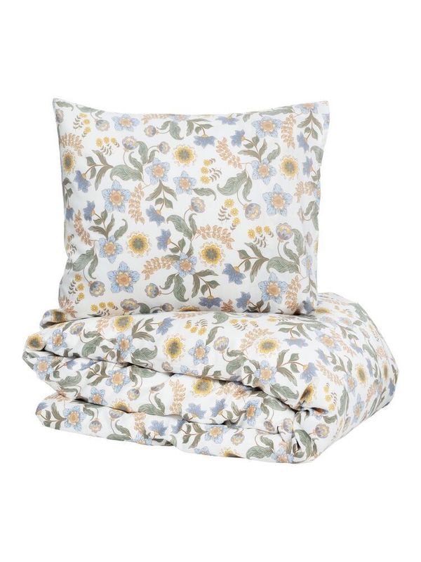 Risdal Satin Beige Blommor Bäddset Enkeltäcke 150x210 Kosta Linnewäfveri