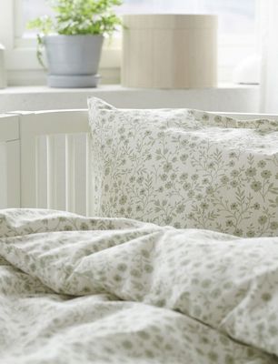 Hedda Grön Småblommigt Bäddset Spjälsäng 100x130 Borganäs of Sweden