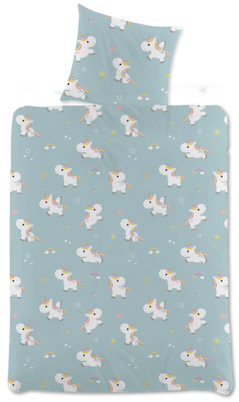 Unicorn Grön/Vit Barn Bäddset Enkeltäcke 150x210