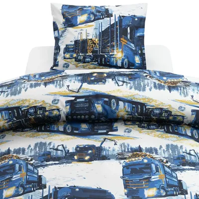 Lastbilar Marinblå Barn Bäddset Enkeltäcke 150x210 Borganäs of Sweden