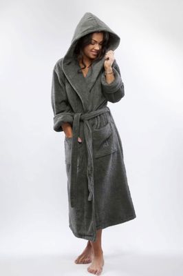 Morgonrock med luva Mörkgrå Kosta Linnewäfveri