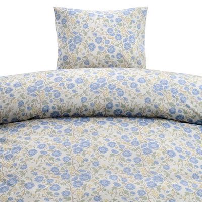 Bella Blå Blommigt Bäddset Enkeltäcke 150x210 Borganäs of Sweden