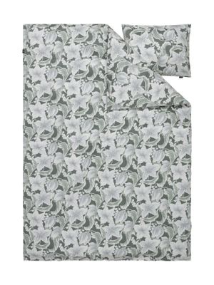 Hommedal Blommor Grön Satin Bäddset Enkeltäcke 150x210 Kosta Linnewäfveri