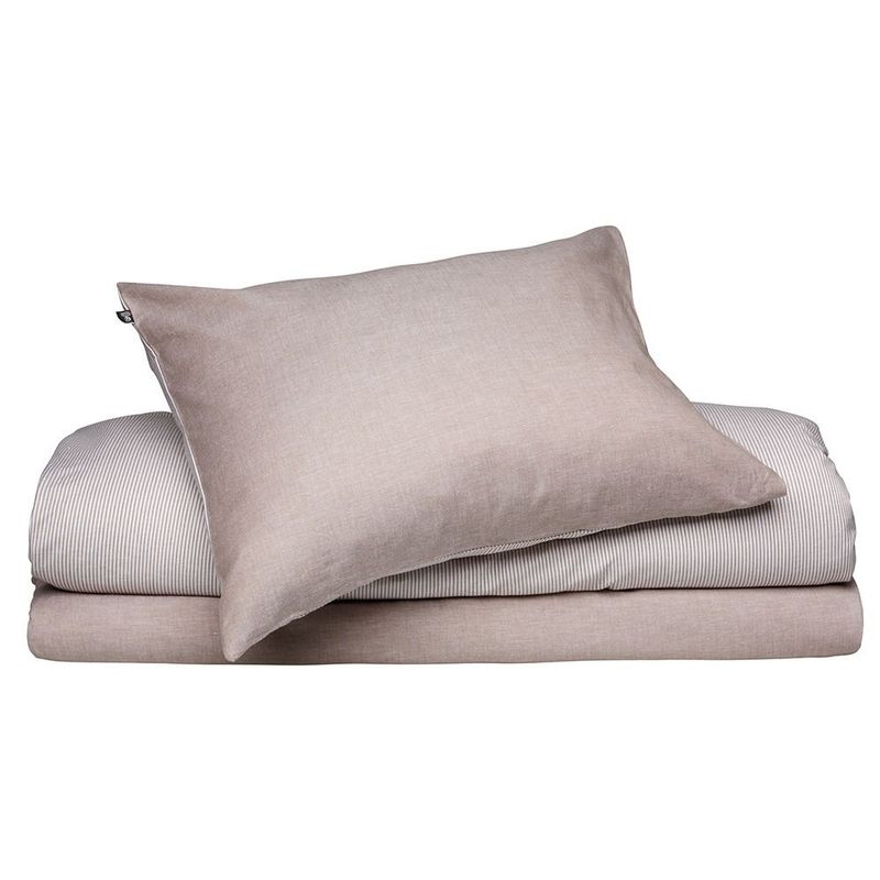 Runmarö Randigt Chambray Brun/Vit Bäddset Enkeltäcke 150x210 Classic Textile