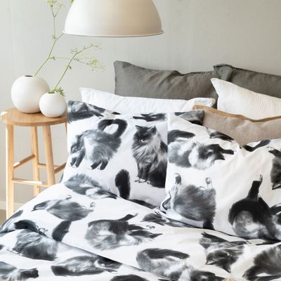 Julis Grå Katter Bäddset Enkeltäcke 150x210 Borganäs of Sweden