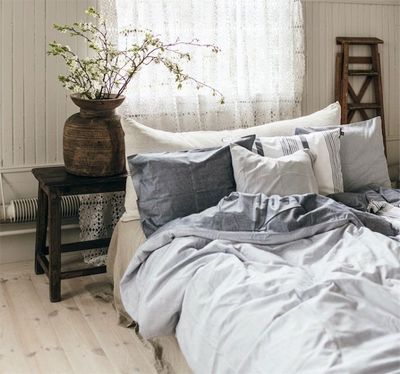 Runmarö Randigt Chambray Marin/Vit Bäddset Enkeltäcke 150x210 Classic Textile