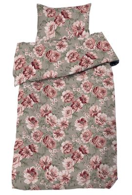 Dagmar Satin Beige/Rosa Blommigt Bäddset Enkeltäcke 150x210 Redlunds