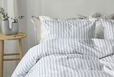 Mirjam Blå Randigt Bäddset Enkeltäcke 150x210 Borganäs of Sweden