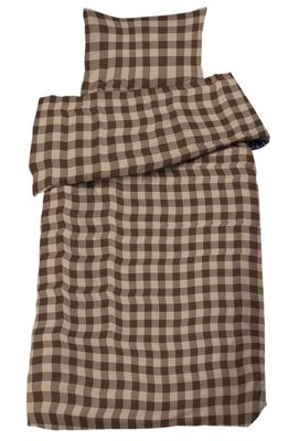 Livigno Brun Flanell Rutigt Bäddset Enkeltäcke 150x210 Redlunds