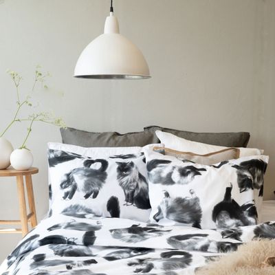 Julis Grå Katter Bäddset Enkeltäcke 150x210 Borganäs of Sweden