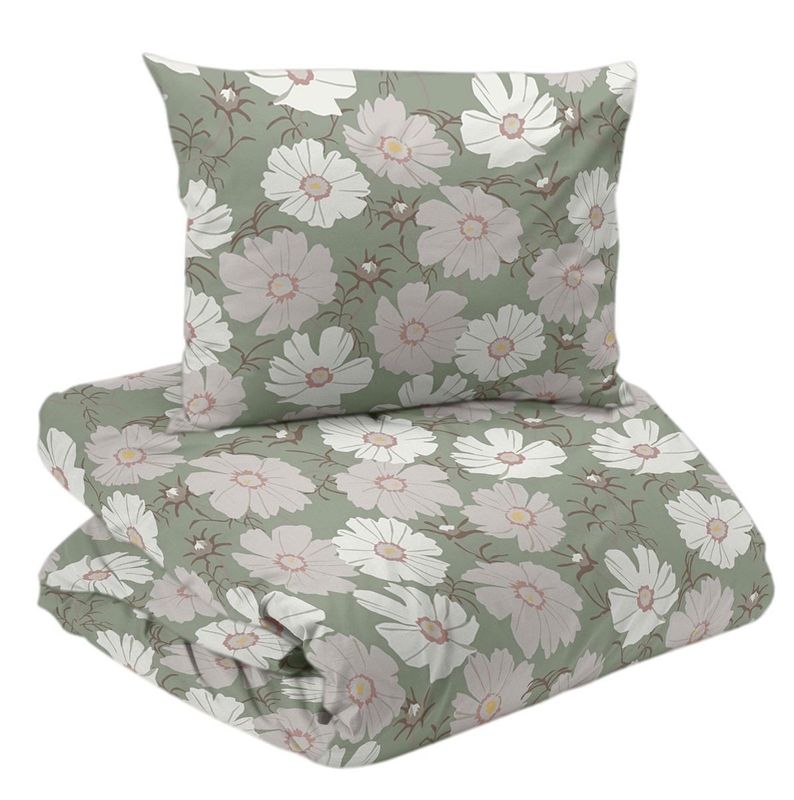 Thea Grön Blommigt Bäddset Enkeltäcke 150x210 Redlunds