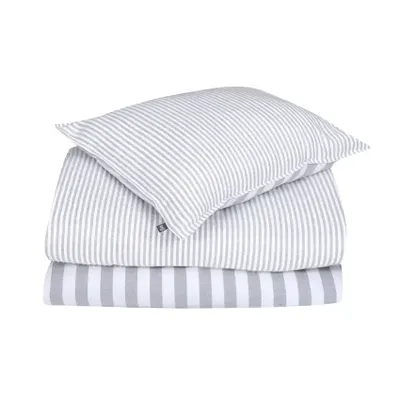 Funäsdalen Flanell Randigt Ljusgrå Bäddset Enkeltäcke 150x210 Classic Textile