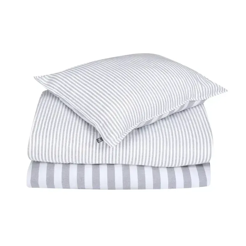 Funäsdalen Flanell Randigt Ljusgrå Bäddset Enkeltäcke 150x210 Classic Textile