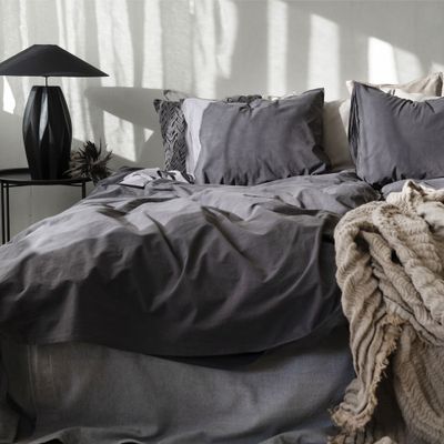 Percale Grå Bäddset Enkeltäcke 150x210 Borganäs of Sweden