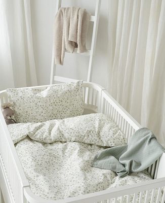 Hedda Grön Småblommigt Bäddset Spjälsäng 100x130 Borganäs of Sweden