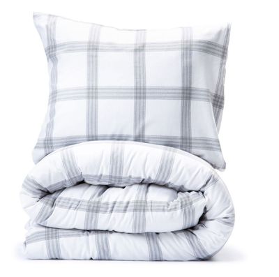 Ringstad Vit/Grå Rutigt Garnfärgad Bäddset Enkeltäcke 150x210 Lord Nelson