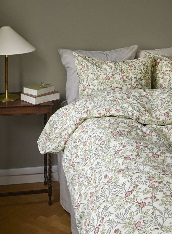 Vera Grön Blommigt Bäddset Enkeltäcke 150x210 Borganäs of Sweden