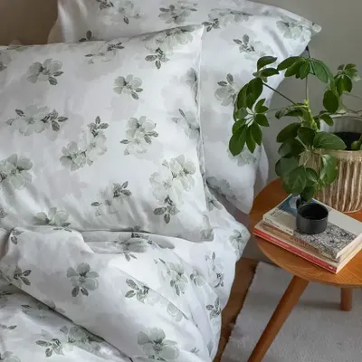 Örngott Mona Grön/Vit Satin Blommigt 50x60 Classic Textile