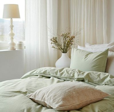 Enfärgat Grön Humble Bäddset Enkeltäcke 150x210 Borganäs of Sweden