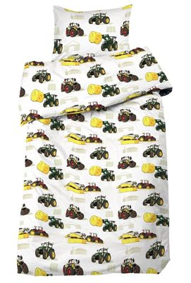 Traktor Vit Barn Bäddset Enkeltäcke 150x210 Redlunds