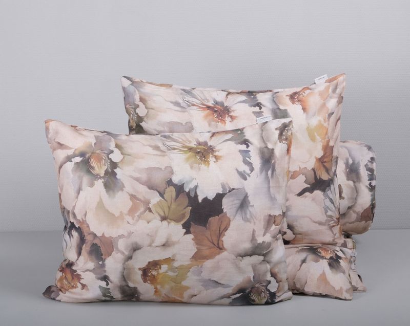 Dalby Beige/Brun Satin Blommigt Bäddset Enkeltäcke 150x210 Värnamo of Sweden