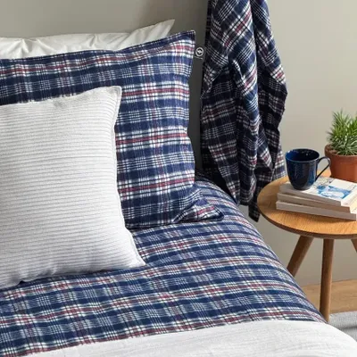 Lycksele Flanell Rutigt Mörkblå Bäddset Enkeltäcke 150x210 Recycled by Wille