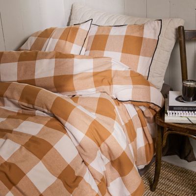 Rutigt Flanell Lejonfärgade Terrakotta Påslakan 150x210 Gripsholm