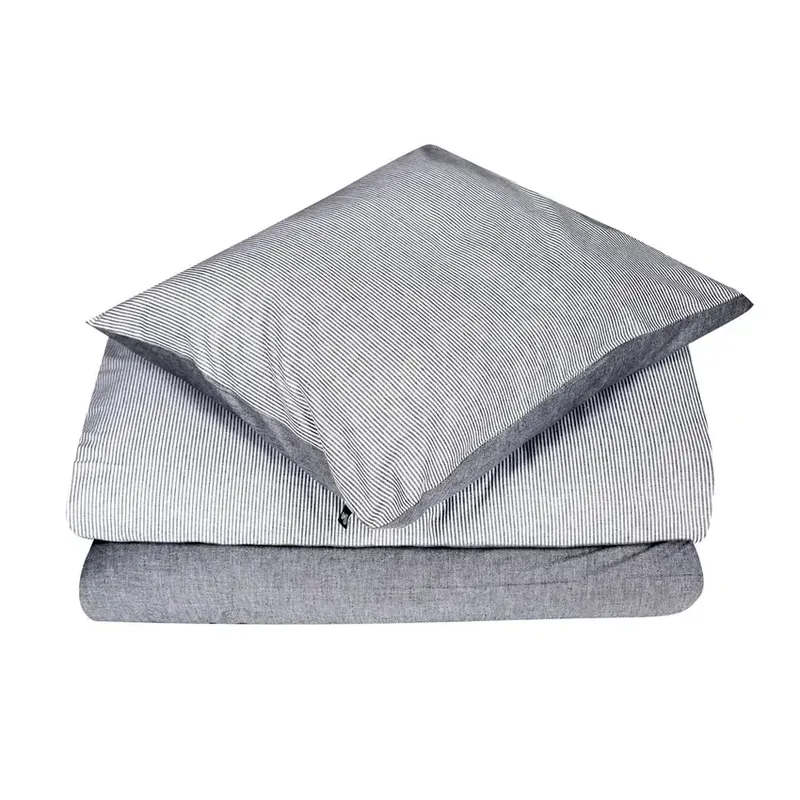 Runmarö Randigt Chambray Svart/Vit Bäddset Enkeltäcke 150x210 Classic Textile