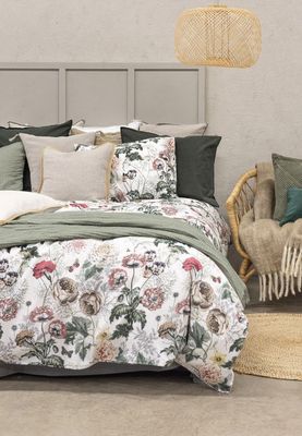 Fiona Vit Blommigt Bäddset Enkeltäcke 150x210 Borganäs of Sweden