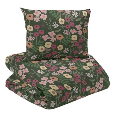 Cleo Mörkgrönt Blommigt Bäddset Enkeltäcke 150x210 Redlunds