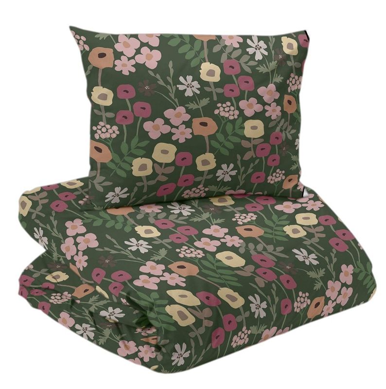 Cleo Mörkgrönt Blommigt Bäddset Enkeltäcke 150x210 Redlunds