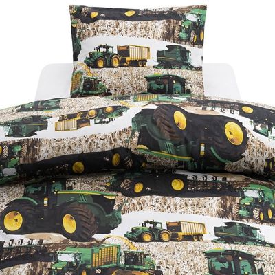 Skördetröska Grön Barn Bäddset Enkeltäcke 150x210 Borganäs of Sweden