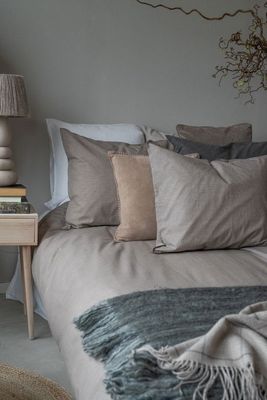 Enfärgat Khaki/Brun Washed Bäddset Enkeltäcke 150x210 Borganäs of Sweden