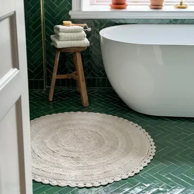 Rimini Sand Rund Badrumsmatta Classic Textile