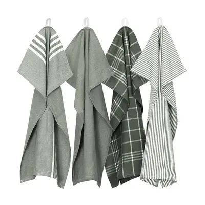 Kökshandduk Olivgrön/Vit 50x70 4-pack Classic Textile