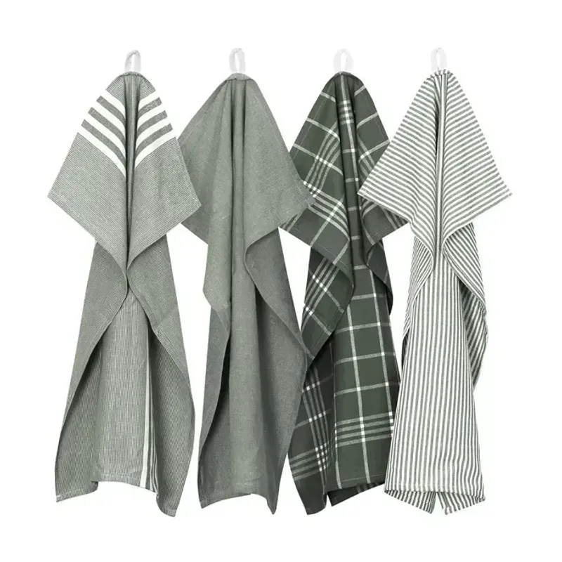 Kökshandduk Olivgrön/Vit 50x70 4-pack Classic Textile