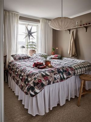 Vimmerby Flanell Jul Beige/Röd Bäddset Enkeltäcke 150x210 Redlunds