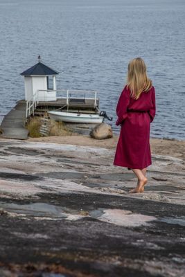 Morgonrock College Vinröd Kosta Linnewäfveri
