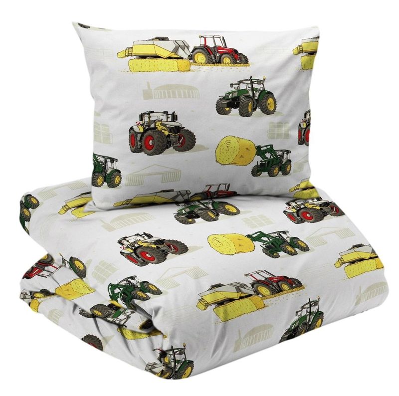 Traktor Vit Barn Bäddset Enkeltäcke 150x210 Redlunds