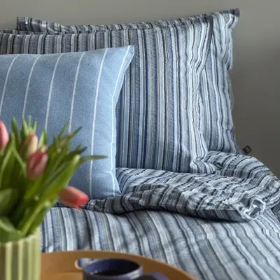 Goa Blå Randigt Bäckebölja Bäddset Enkeltäcke 150x210 Classic Textile