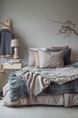 Enfärgat Khaki/Brun Washed Bäddset Enkeltäcke 150x210 Borganäs of Sweden