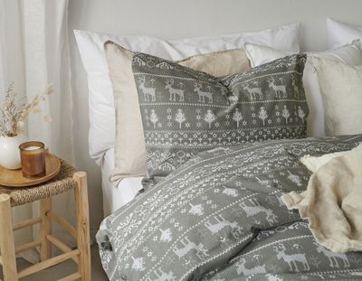 Walle Jul Grön Bäddset Enkeltäcke 150x210 Borganäs of Sweden