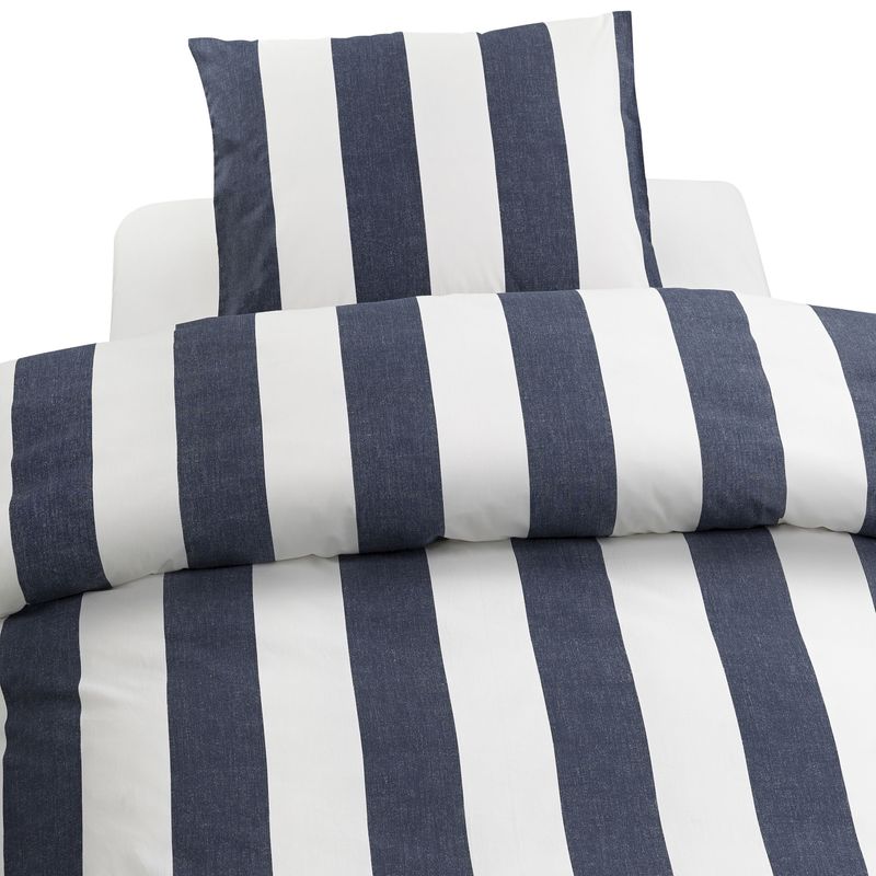 Block Stripe Blå Randigt Bäddset Enkeltäcke 150x210 Borganäs of Sweden