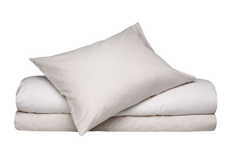 Runmarö Baby Randigt Chambray Beige/Vit Bäddset Barn 70x80 Classic Textile