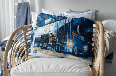 Lastbilar Marinblå Barn Bäddset Enkeltäcke 150x210 Borganäs of Sweden