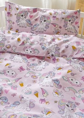 Enhörning Rosa Barn Bäddset Spjälsäng 100x130 Borganäs of Sweden